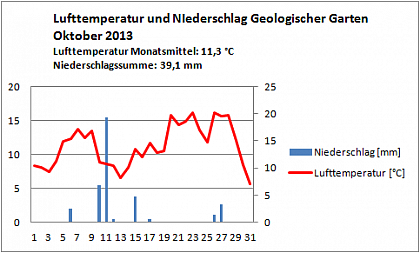 Verlauf von Niederschlag und Temperatur am Campus Heide-Sd im Oktober 2013