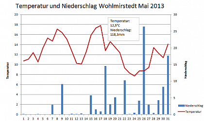 Verlauf von Niederschlag und Temperatur in Wohlmirstedt im Mai 2013